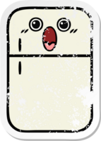 distressed sticker of a cute cartoon fridge  zer png