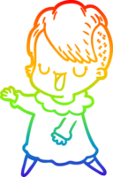 arco iris degradado línea dibujo de un linda dibujos animados niña con hipster Corte de pelo png