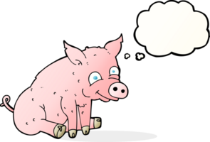 cartoon happy pig with thought bubble png