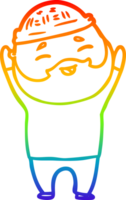 rainbow gradient line drawing of a cartoon happy bearded man png