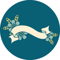 image emblématique de style tatouage d'une bannière et de fleurs png