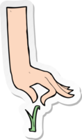 sticker van een cartoon die met de hand een grasspriet plukt png