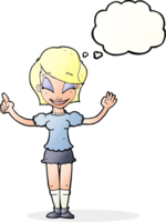 cartoon pretty girl with idea with thought bubble png