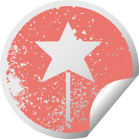 distressed circular peeling sticker symbol of a star wand png