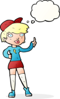 cartoon skater girl giving thumbs up symbol with thought bubble png