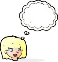 cartoon happy female face with thought bubble png