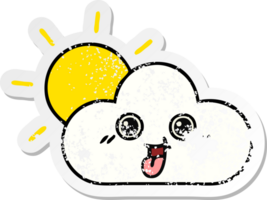 distressed sticker of a cute cartoon sun and cloud png