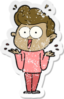 distressed sticker of a cartoon man shrugging png