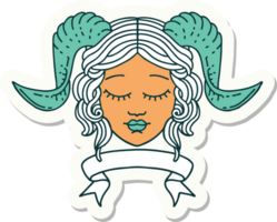 sticker of a tiefling character face with scroll banner png