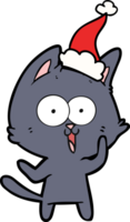 divertente mano disegnato linea disegno di un' gatto indossare Santa cappello png