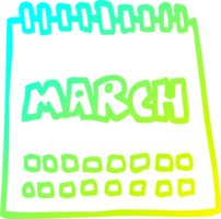 cold gradient line drawing of a cartoon calendar showing month of march png