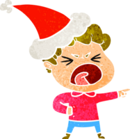 main tiré rétro dessin animé de une furieux homme portant Père Noël chapeau png
