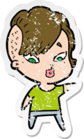 distressed sticker of a cartoon surprised girl png