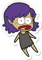 sticker of a cartoon shocked elf girl flying png