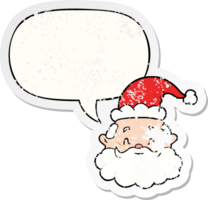 cartoon santa claus face with speech bubble distressed distressed old sticker png