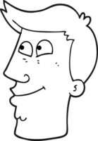 hand drawn black and white cartoon male face png