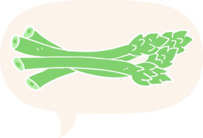 cartoon asparagus with speech bubble in retro style png