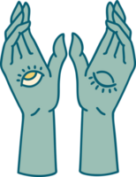 iconic tattoo style image of mystic hands png