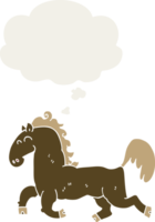 cartoon stallion with thought bubble in retro style png