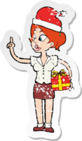 retro distressed sticker of a cartoon woman with present png