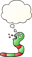 cartoon frightened worm with thought bubble in smooth gradient style png
