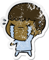 distressed sticker of a cartoon man crying png