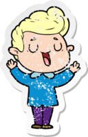 distressed sticker of a happy cartoon man png