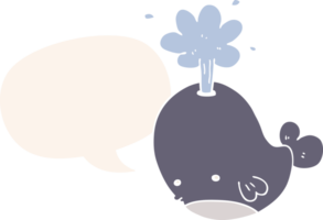 cartoon spouting whale with speech bubble in retro style png