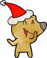 laughing bear hand drawn textured cartoon of a wearing santa hat png
