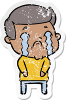 distressed sticker of a cartoon man crying png