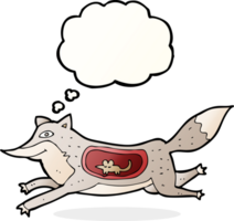 cartoon wolf with mouse in belly with thought bubble png