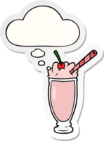 cartoon milkshake with thought bubble as a printed sticker png