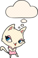 cartoon female cat with thought bubble in comic book style png