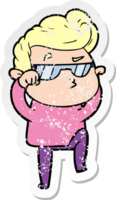 distressed sticker of a cartoon cool guy png