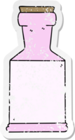 distressed sticker of a quirky hand drawn cartoon potion bottle png