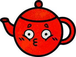 retro grunge texture cartoon of a teapot png