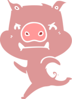 angry flat color style cartoon pig charging png