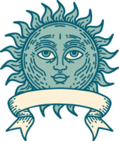 traditional tattoo with banner of a sun with face png