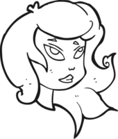 hand drawn black and white cartoon female face png