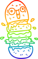 rainbow gradient line drawing of a cartoon burger png