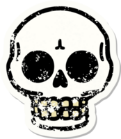 Distressed Sticker Tattoo im traditionellen Stil eines Totenkopfes png