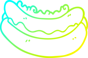 cold gradient line drawing of a cartoon hotdog in a bun png
