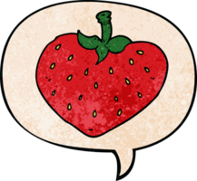 cartoon strawberry with speech bubble in retro texture style png