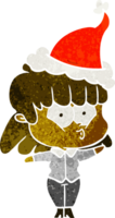 mano dibujado retro dibujos animados de un silbido niña vistiendo Papa Noel sombrero png