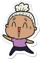 sticker of a cartoon happy old lady png