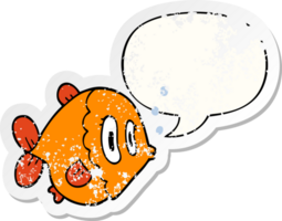 desenho animado peixe com discurso bolha angustiado angustiado velho adesivo png