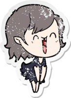 distressed sticker of a cute cartoon happy vampire girl png