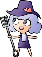 cartoon farmer girl with fork png