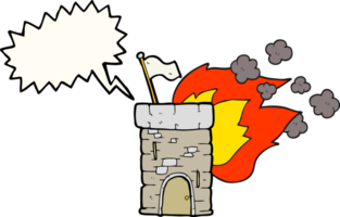 hand drawn speech bubble cartoon burning castle tower png