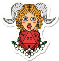 sticker of a tiefling with natural twenty dice roll png